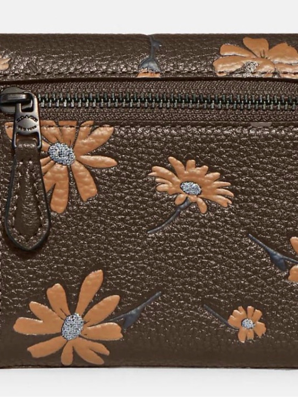 Coach Brown Floral Leather Compact Wallet with Tan Flowers - Picture 3 of 5